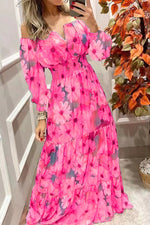 Load image into Gallery viewer, Floral Off Shoulder V Neck Maxi Dress
