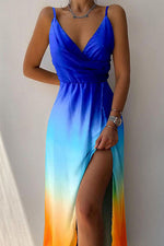 Load image into Gallery viewer, V Neck High Slit Ruched Surplice Slip Maxi Dress
