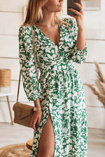 Load image into Gallery viewer, Print Seven Sleeve Slit Wrap Maxi Dress
