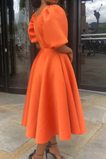 Load image into Gallery viewer, Square Neck Puff Sleeve Midi Dress
