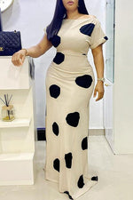 Load image into Gallery viewer, Dot O Neck Short Sleeve Bodycon Maxi Dress
