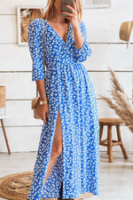 Load image into Gallery viewer, Print Seven Sleeve Slit Wrap Maxi Dress
