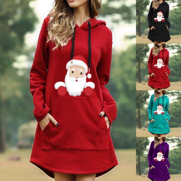 Women Hoodies Dress Oversized Sweatshirts Christmas Long Sleeve Tunic Dress