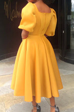 Load image into Gallery viewer, Square Neck Puff Sleeve Midi Dress
