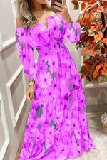 Load image into Gallery viewer, Floral Off Shoulder V Neck Maxi Dress
