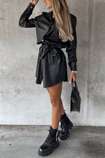 Load image into Gallery viewer, Timeless Button Down Faux Leather Shacket Dress

