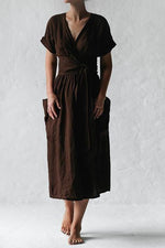 Load image into Gallery viewer, Pockets V Neck Kimono Dress
