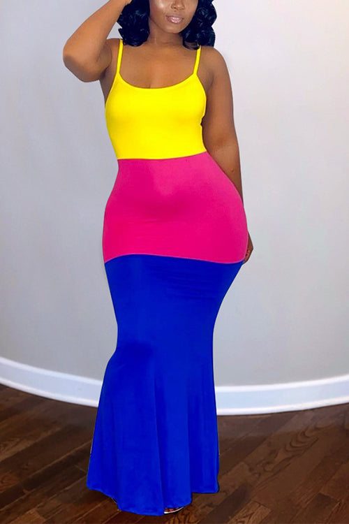 Pretty In Color Block Slip Maxi Dress