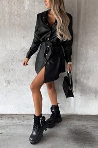 Timeless Button Down Faux Leather Shacket Dress