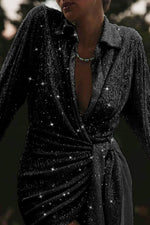 Load image into Gallery viewer, Seeing The Stars Sequin Wrap Mini Dress
