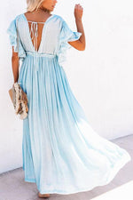 Load image into Gallery viewer, Button Drawstring Waist Bat Maxi Cover Dress

