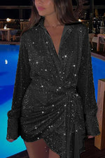 Load image into Gallery viewer, Seeing The Stars Sequin Wrap Mini Dress
