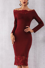 Load image into Gallery viewer, Off Shoulder Lace Panel Bandage Dress
