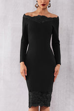 Load image into Gallery viewer, Off Shoulder Lace Panel Bandage Dress
