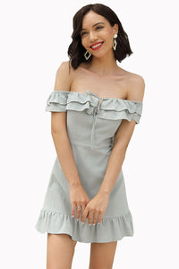 Off-the-shoulder Backless Empire Fitted Ruffled Dress