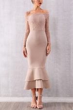 Load image into Gallery viewer, Off-the-shoulder Double-Layered Ruffle Mermaid Lace Dress
