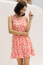 Load image into Gallery viewer, Orange Floral Print Sleeveless Ruffled Dress
