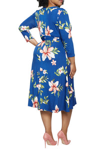 Floral V Neck Plus Size Midi Dress For Women