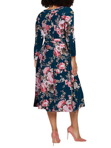 Floral V Neck Plus Size Midi Dress For Women