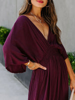 Load image into Gallery viewer, Women&#39;s V Neck Smocked Maxi Dress Casual Long Sleeve Dress
