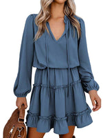 Load image into Gallery viewer, Women Casual Spring Summer Dresses Long Sleeve Ruffle Flowy Swing Dress
