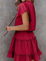 Load image into Gallery viewer, Women&#39;s Summer Deep V Neck Ruffle Floral Print Mini Dress Flowy Mini Dress
