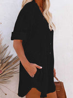 Load image into Gallery viewer, Women V Neck Long Sleeve Button Down Blouse Oversized Tunic Dress
