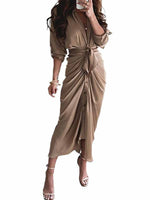 Load image into Gallery viewer, Women&#39;s Ruched Maxi Dresses Button Down Short Sleeve Maxi Shirt Satin Dress
