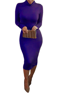 Turtleneck Bodycon Dresses Sexy Long Sleeve Midi Dress For Women