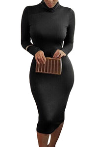 Turtleneck Bodycon Dresses Sexy Long Sleeve Midi Dress For Women