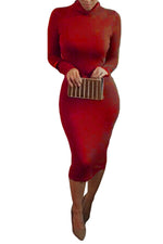 Load image into Gallery viewer, Turtleneck Bodycon Dresses Sexy Long Sleeve Midi Dress For Women
