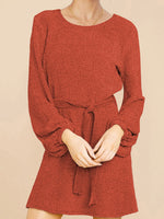 Load image into Gallery viewer, Women&#39;s Sweater Dress Mock Neck Lantern Long Sleeve Dresses with Belt
