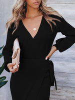 Load image into Gallery viewer, Women Wrap V Neck Knit Dress Slim Fit Long Sleeve Dress
