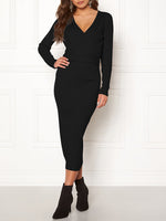 Load image into Gallery viewer, Women&#39;s Long Sleeve Wrap V Neck Knitted Bodycon Long Dresses
