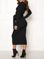 Load image into Gallery viewer, Women&#39;s Long Sleeve Wrap V Neck Knitted Bodycon Long Dresses

