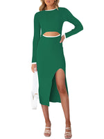 Load image into Gallery viewer, Women&#39;s Long Sleeves Ribbed Knit Sweater Midi Dress Cut Out Bodycon Tank Midi Dress

