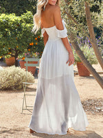 Load image into Gallery viewer, Womens Off the Shoulder Smocked Maxi Dress with Slit
