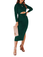 Load image into Gallery viewer, Women&#39;s Cut Out Long Sleeve Bodycon Midi Dress Ribbed Knit Sweater Dress
