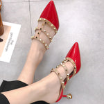 Load image into Gallery viewer, Patent Leather T-strap Pointed Toe Sandals With Rivet
