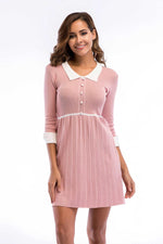 Load image into Gallery viewer, Pink Cuffed Sleeve Layered Hem Knit Dress
