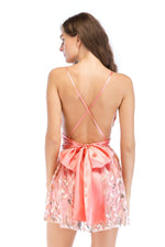 Load image into Gallery viewer, Pink Deep V-neck Lace-up Sequined Backless Mini Dress
