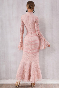 Pink Lace Patched Lace-up Mermaid Bandage Dress