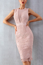 Load image into Gallery viewer, Pink Lace Sleeveless Bandage Party Dress
