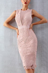 Pink Lace Sleeveless Bandage Party Dress