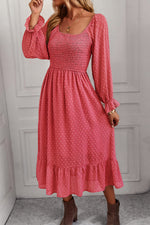 Load image into Gallery viewer, Pink Long Sleeve A-Line Midi Dress
