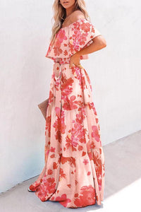 Plus Size Pink Print Off Shoulder Maxi Dress