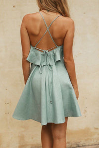 Solid Backless A-line Ruffle Dress