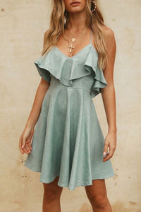 Solid Backless A-line Ruffle Dress