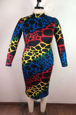 Load image into Gallery viewer, Plus Size Print Long Sleeve Party Dress
