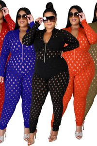 Plus Size Sexy See Through Long Sleeve Jumpsuit